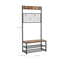 Segenn's NewYork kapstok - Garderoberek met Kapstok - met Schoenenrek - Industrieel - Rustiek Bruin - zwart - 92 x 41.5 x 187 cm