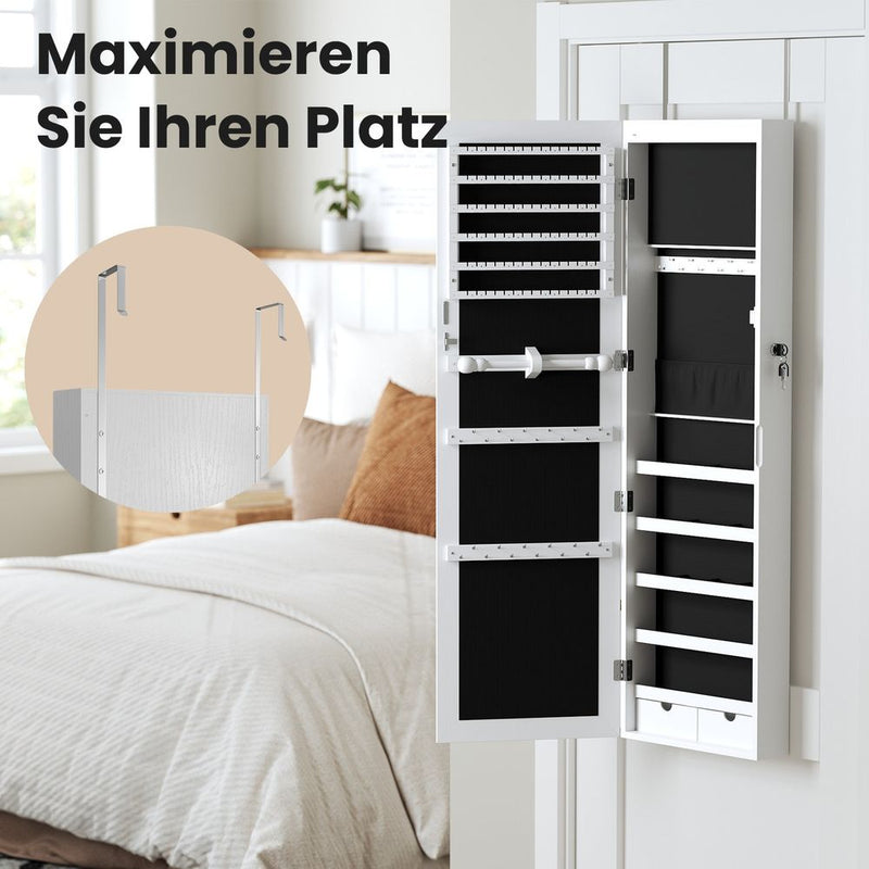 Segenn's Sieradenkast Wandmontage met Spiegeldeur en LED-verlichting – Voor Kettingen & Oorbellen