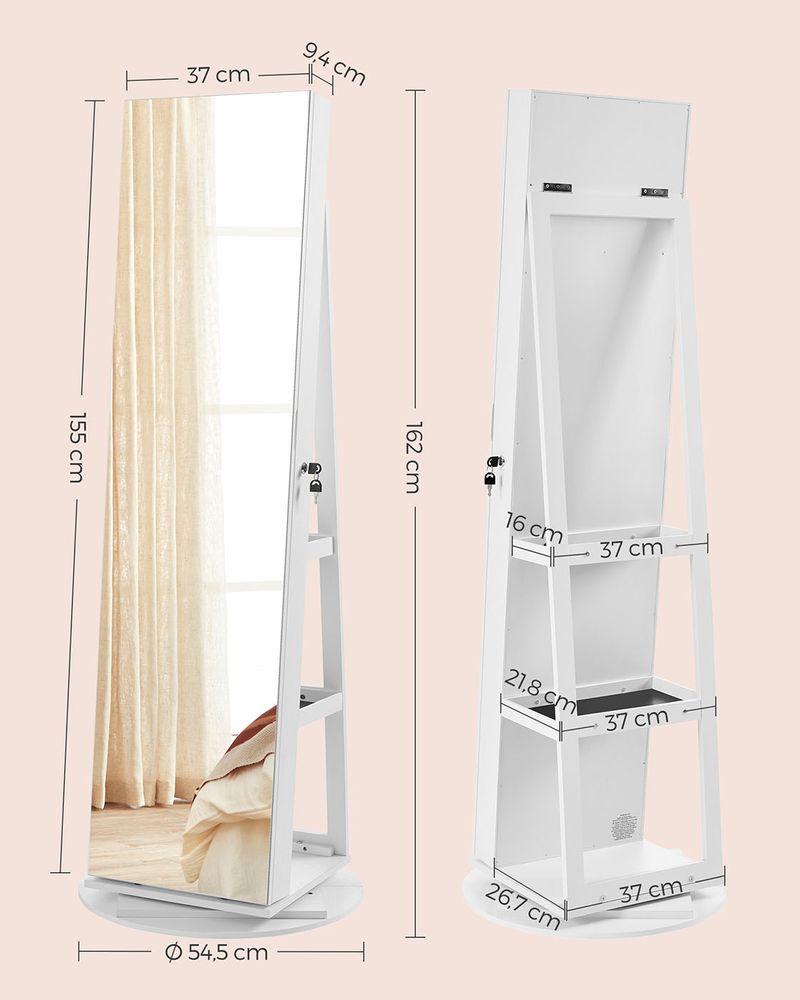 Segenn's Modena Luxe Sieradenkast met Full-Body Spiegel-Multifunctionele Sieradenkast met Spiegel en Verlichting