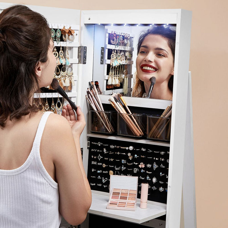 Segenn's Modena Luxe Sieradenkast met Full-Body Spiegel-Multifunctionele Sieradenkast met Spiegel en Verlichting