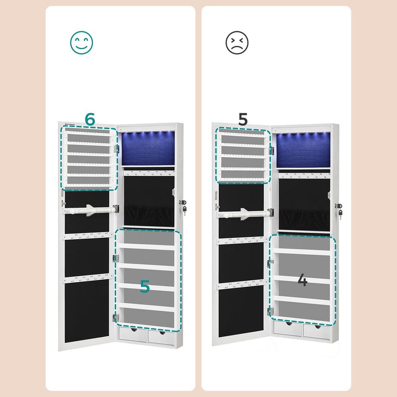 Segenn's Paris Ruimtebesparende Frameloze Sieradenkast voor aan de Deur of Wand