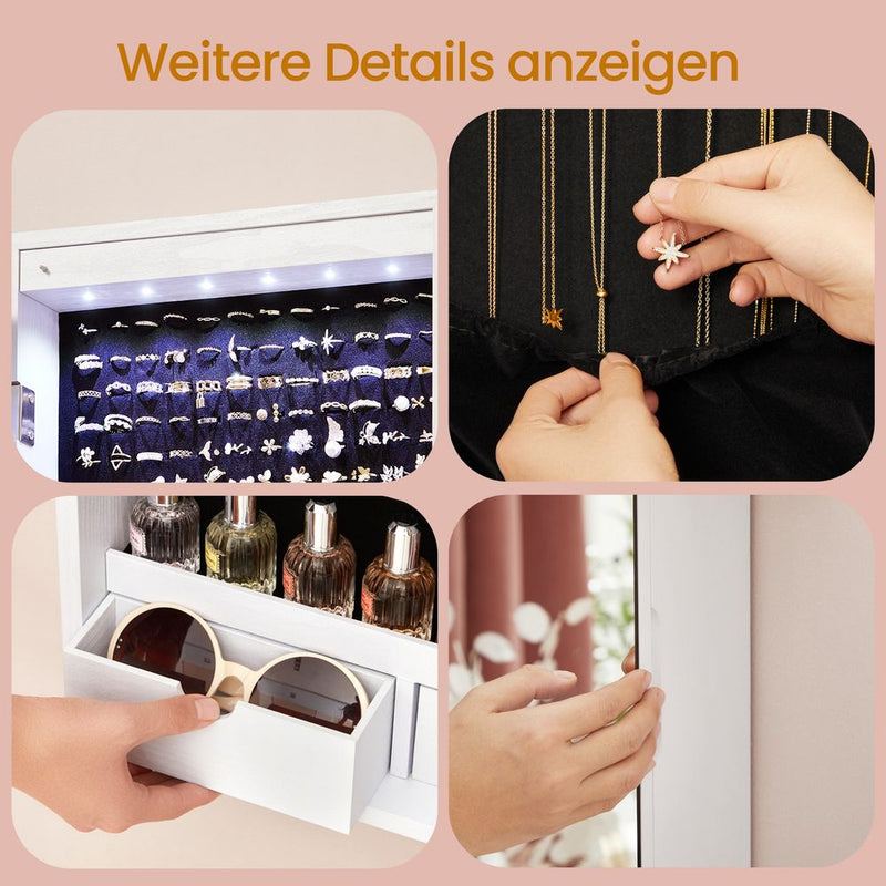 Segenn's Pisa Ruimtebesparende Hangende Juwelenkast met Spiegel en LED-licht – Wandkast