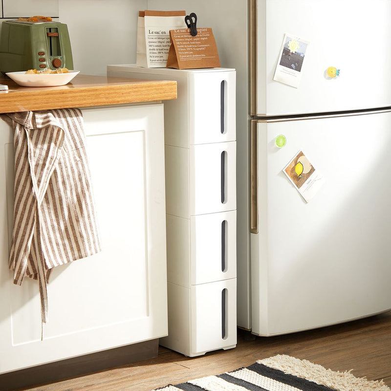 Segenn's Lecce Nisrek op wielen in wit-grijs – praktische mobiele opbergplank voor badkamer, keuken of kantoor, compact en stijlvol design