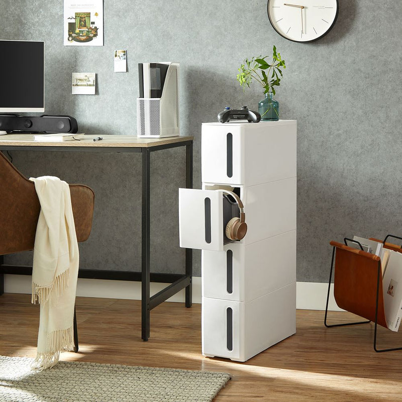 Segenn's Lecce Nisrek op wielen in wit-grijs – praktische mobiele opbergplank voor badkamer, keuken of kantoor, compact en stijlvol design