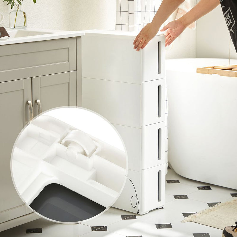 Segenn's Lecce Nisrek op wielen in wit-grijs – praktische mobiele opbergplank voor badkamer, keuken of kantoor, compact en stijlvol design