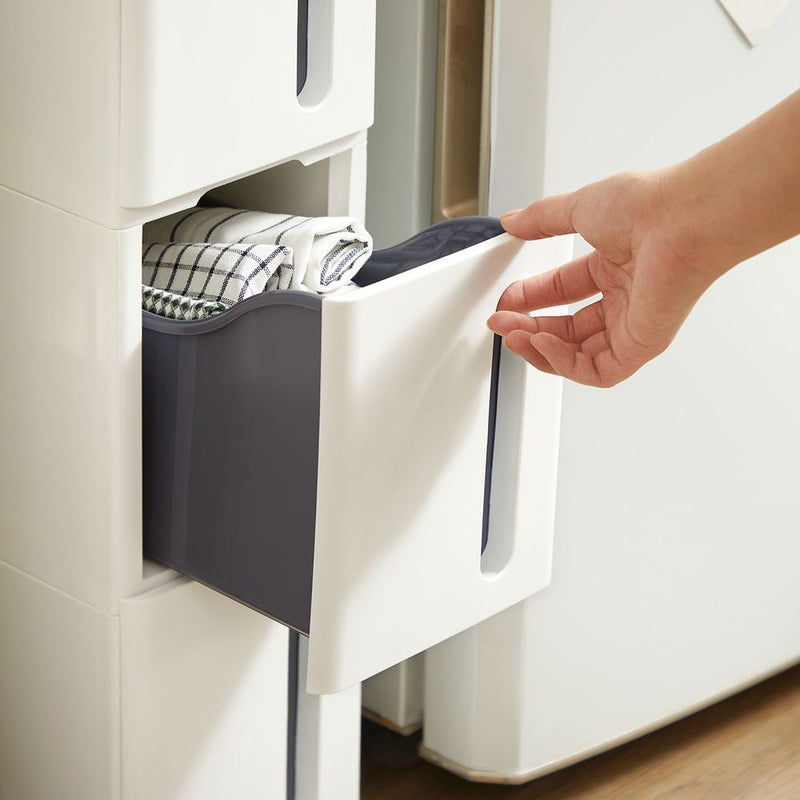 Segenn's Lecce Nisrek op wielen in wit-grijs – praktische mobiele opbergplank voor badkamer, keuken of kantoor, compact en stijlvol design