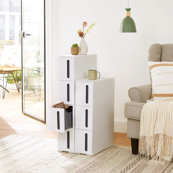 Segenn's Lecce Nisrek op wielen in wit-grijs – praktische mobiele opbergplank voor badkamer, keuken of kantoor, compact en stijlvol design