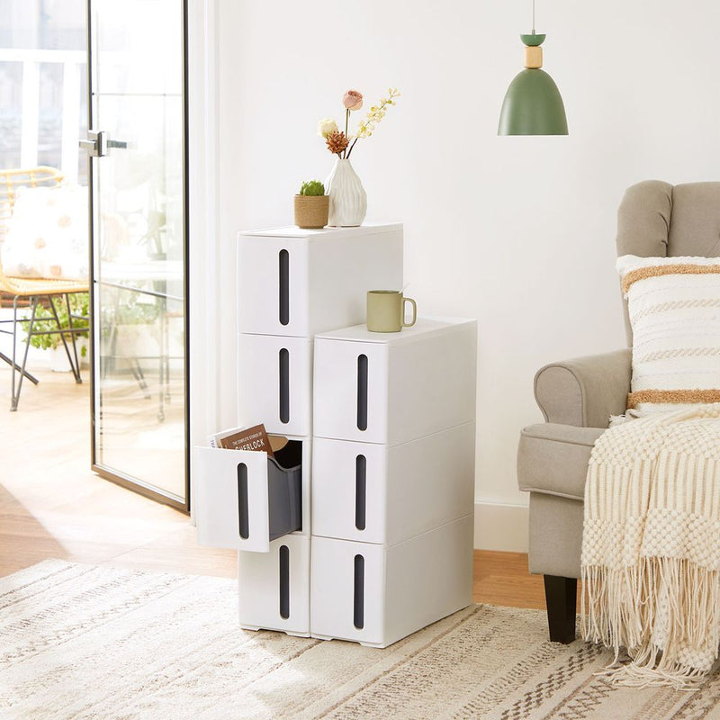 Segenn's Lecce Nisrek op wielen in wit-grijs – praktische mobiele opbergplank voor badkamer, keuken of kantoor, compact en stijlvol design