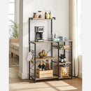 Segenn's Antatic keukenrek - staande keukenrek - magnetronrek plank met metalen mand - bakkersplank met 6 S-haken en planken - magnetronplank - kruidenrek - voor potten en pannen - industrieel design - eiken bruin-zwart