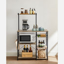 Segenn's Antatic keukenrek - staande keukenrek - magnetronrek plank met metalen mand - bakkersplank met 6 S-haken en planken - magnetronplank - kruidenrek - voor potten en pannen - industrieel design - eiken bruin-zwart