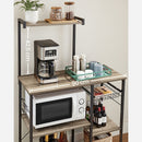 Segenn's Antatic keukenrek - staande keukenrek - magnetronrek plank met metalen mand - bakkersplank met 6 S-haken en planken - magnetronplank - kruidenrek - voor potten en pannen - industrieel design - eiken bruin-zwart