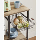 Segenn's Antatic keukenrek - staande keukenrek - magnetronrek plank met metalen mand - bakkersplank met 6 S-haken en planken - magnetronplank - kruidenrek - voor potten en pannen - industrieel design - eiken bruin-zwart