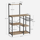 Segenn's Antatic keukenrek - staande keukenrek - magnetronrek plank met metalen mand - bakkersplank met 6 S-haken en planken - magnetronplank - kruidenrek - voor potten en pannen - industrieel design - eiken bruin-zwart