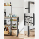 Segenn's Antatic keukenrek - staande keukenrek - magnetronrek plank met metalen mand - bakkersplank met 6 S-haken en planken - magnetronplank - kruidenrek - voor potten en pannen - industrieel design - eiken bruin-zwart