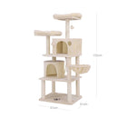 Segenn's Krabpaal 2 grotten 152 cm - Stabiele krabpaal met sisal krabstaven - Pluche zitkuilen - een mand en 2 huisjes - klimboom voor katten - Beige