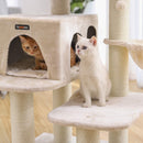 Segenn's Krabpaal dikke boomstammen 112 cm - Krabpaal met XXL uitkijkplatform - verstelbare elementen, extra dikke stammen volledig in sisal gewikkeld krabpaal, stal - liggende holte - Beige