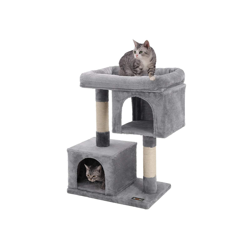 Segenn's Krabpaal met 2 holen 84 cm - krabpaal - krabpaal met groot platform en 2 pluche grotten - speelhuisje - klimboom voor katten - Lichtgrijs