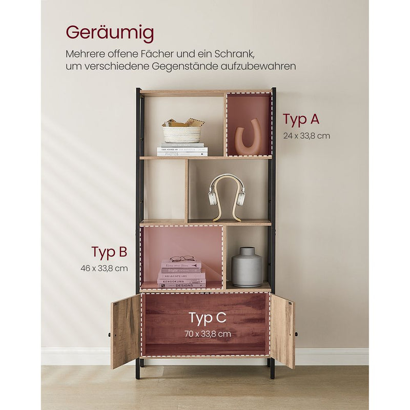 Segenn's Trento Hoge Boekenkast 4 Planken – Open Kast in Eiken Bruin-Zwart voor Woonkamer of Kantoor