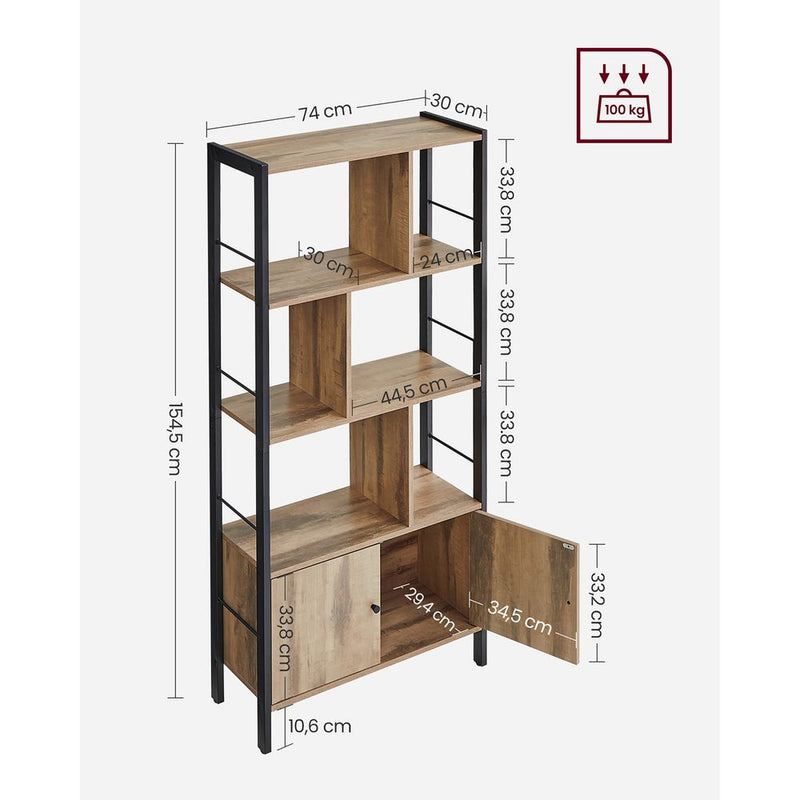Segenn's Trento Hoge Boekenkast 4 Planken – Open Kast in Eiken Bruin-Zwart voor Woonkamer of Kantoor