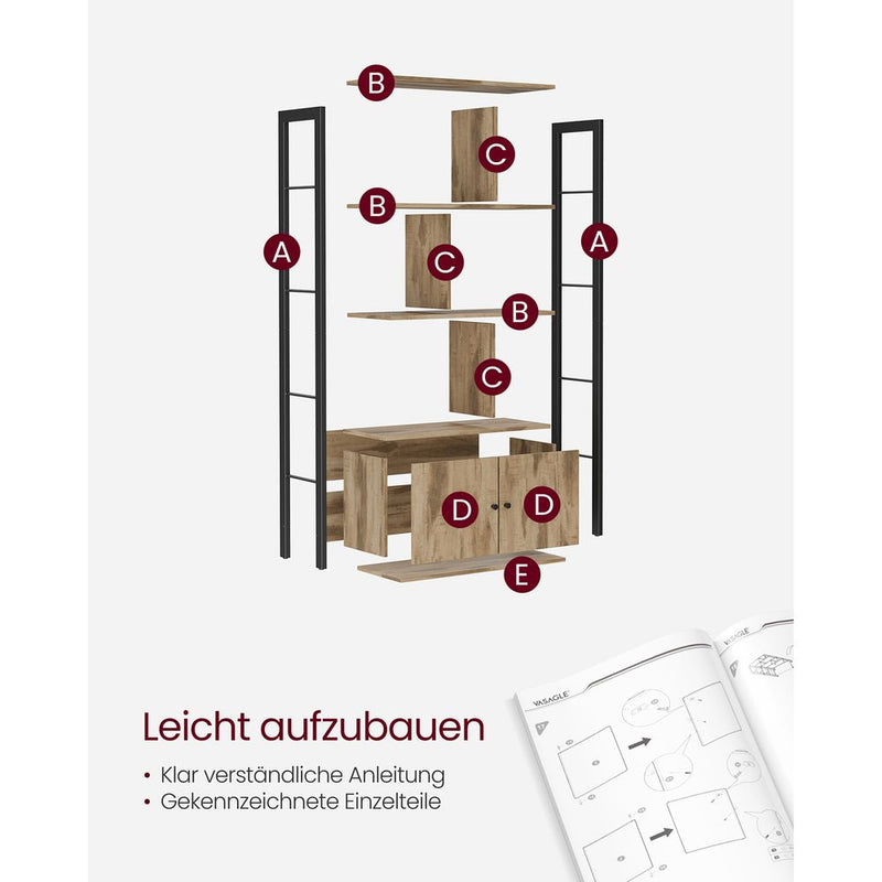 Segenn's Trento Hoge Boekenkast 4 Planken – Open Kast in Eiken Bruin-Zwart voor Woonkamer of Kantoor