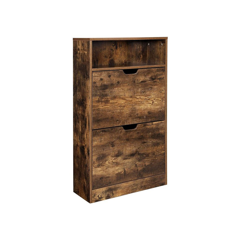 Segenn's Modena Schoenenkast met 2 Kleppen – Vintage Bruin – Smalle Schoenenkast met Klapdeuren