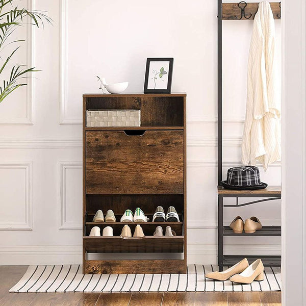 Segenn's Modena Schoenenkast met 2 Kleppen – Vintage Bruin – Smalle Schoenenkast met Klapdeuren