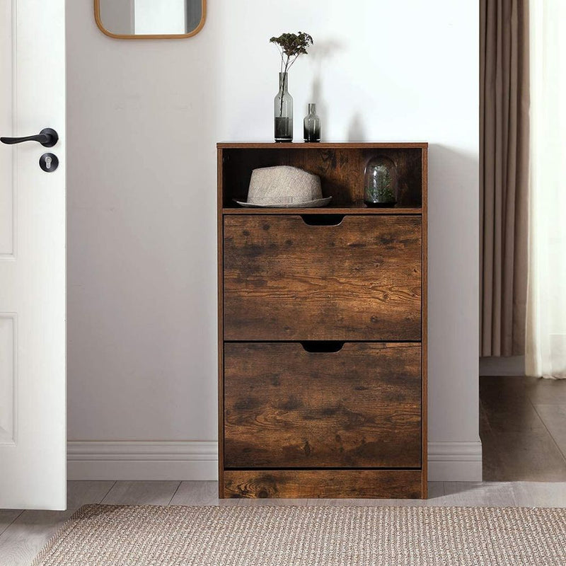Segenn's Modena Schoenenkast met 2 Kleppen – Vintage Bruin – Smalle Schoenenkast met Klapdeuren