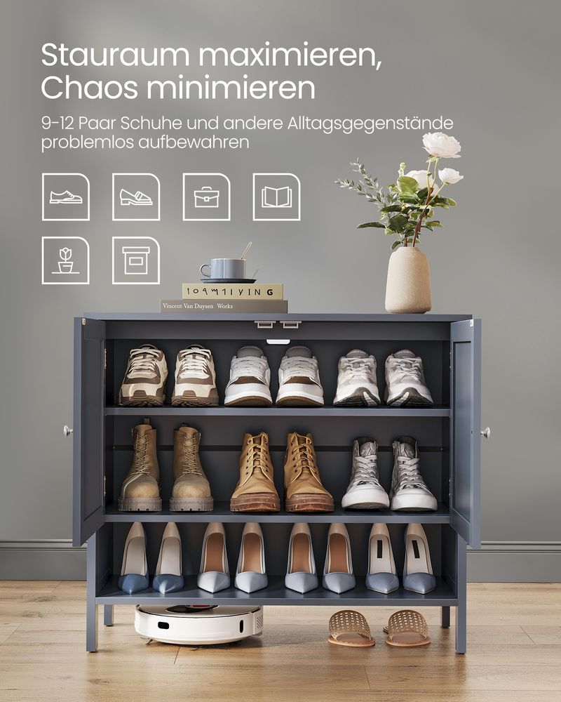 Segenn's Siena Schoenenkast Landelijke Stijl – Leigrijs – 35 x 80 x 70 cm – Compact Opbergrek voor Schoenen