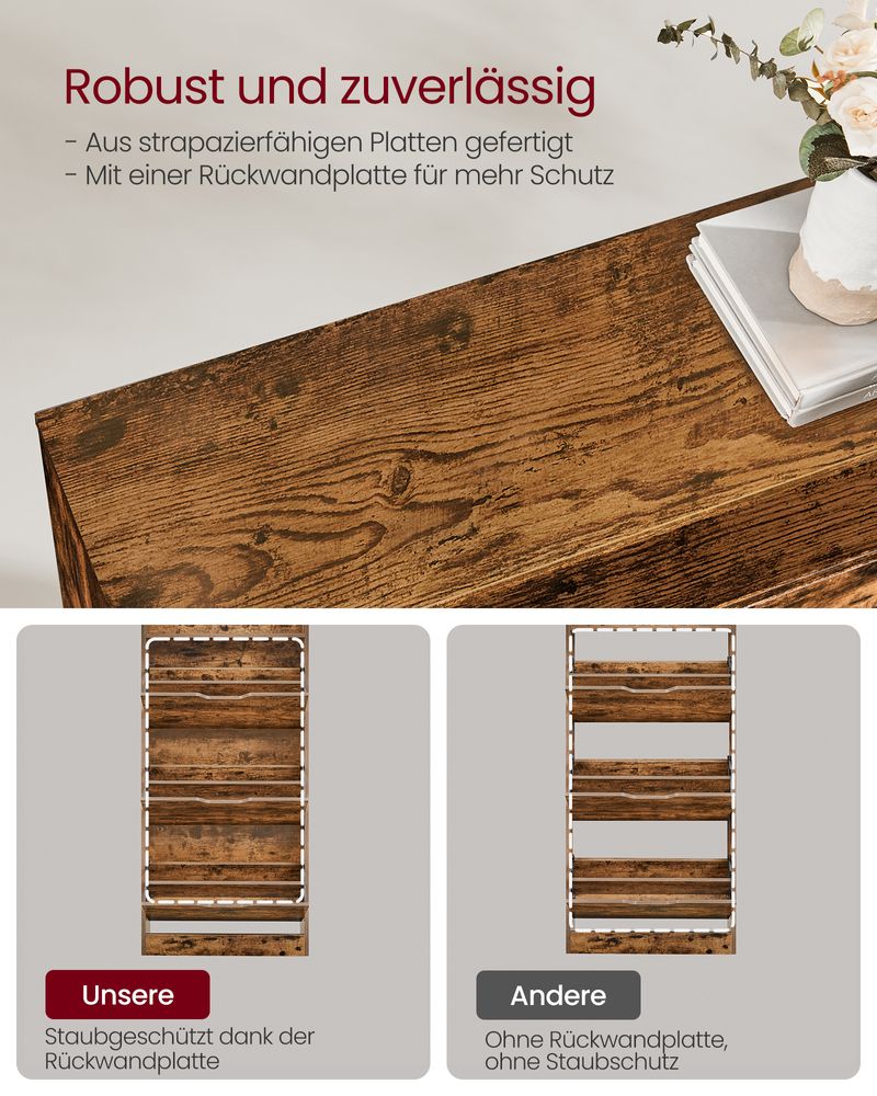 SEGENN Prato Schoenenkast met Open Vakken en Verstelbare Planken – Vintage Look – Praktische Opbergkast voor Schoenen