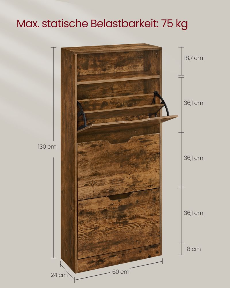 SEGENN Prato Schoenenkast met Open Vakken en Verstelbare Planken – Vintage Look – Praktische Opbergkast voor Schoenen