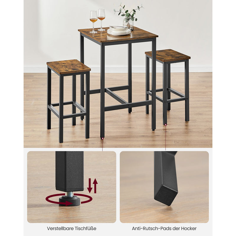 Segenn's Eettafel en stoelen - set bartafel en krukken - kleine keukentafel - voor eetkamer - keuken - industrieel - rustiek bruin en zwart