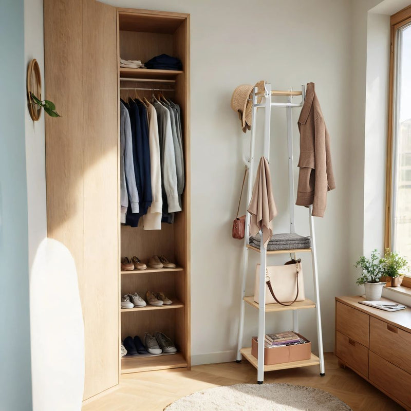SEGENN Salerno Kapstok & kledingrek met 4 opbergplanken – Alles-in-één oplossing voor je hal of slaapkamer-arderoberek met 4 planken