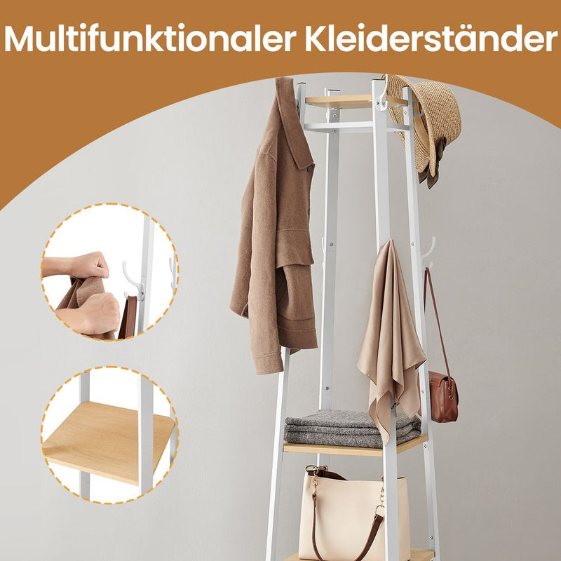 SEGENN Salerno Kapstok & kledingrek met 4 opbergplanken – Alles-in-één oplossing voor je hal of slaapkamer-arderoberek met 4 planken