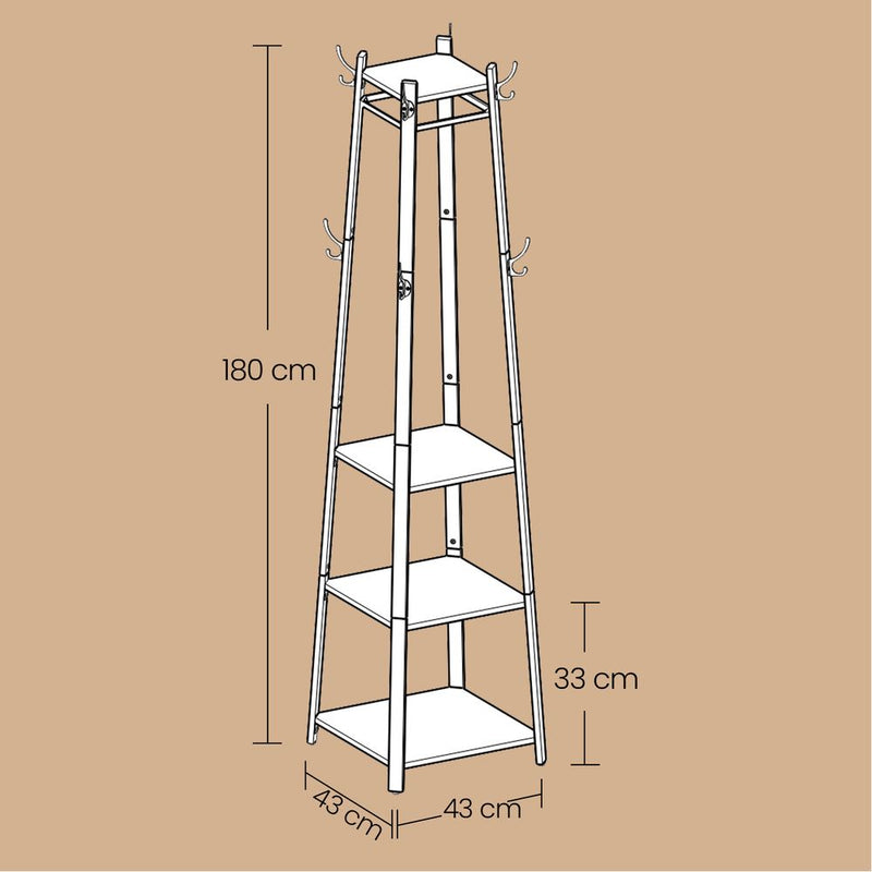 SEGENN Salerno Kapstok & kledingrek met 4 opbergplanken – Alles-in-één oplossing voor je hal of slaapkamer-arderoberek met 4 planken