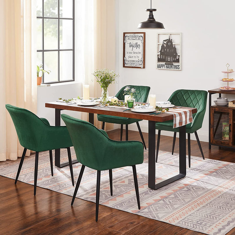 Segenn's eetkamerstoel - Fluweel - fauteuil - zitbreedte 49 cm, metalen poten - belastbaar tot 110 kg - groen