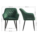 Segenn's Eetkamerstoelen - Fauteuils - set van 2 - Gestoffeerde Stoelen met Armleuningen - Zitbreedte 49 cm - Metalen Poten - Fluwelen Hoes - Belastbaar tot 110 kg voor Studeerkamer - Woonkamer - Slaapkamer - Groen