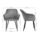 Segenn's eetkamerstoelen- Fluweel - fauteuils - set van 2 - gestoffeerde stoelen met armleuningen - zitbreedte 49 cm - metalen poten - fluwelen hoes - belastbaar tot 110 kg - lichtgrijs