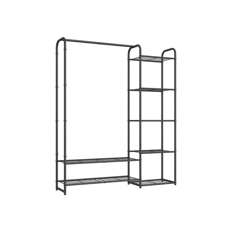 SEGENN Lecce Kledingrek met Opbergrekken – Zwart Metaal – 158 cm hoog-Kledingrek met Planken en Roede