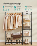 SEGENN Lecce Kledingrek met Opbergrekken – Zwart Metaal – 158 cm hoog-Kledingrek met Planken en Roede