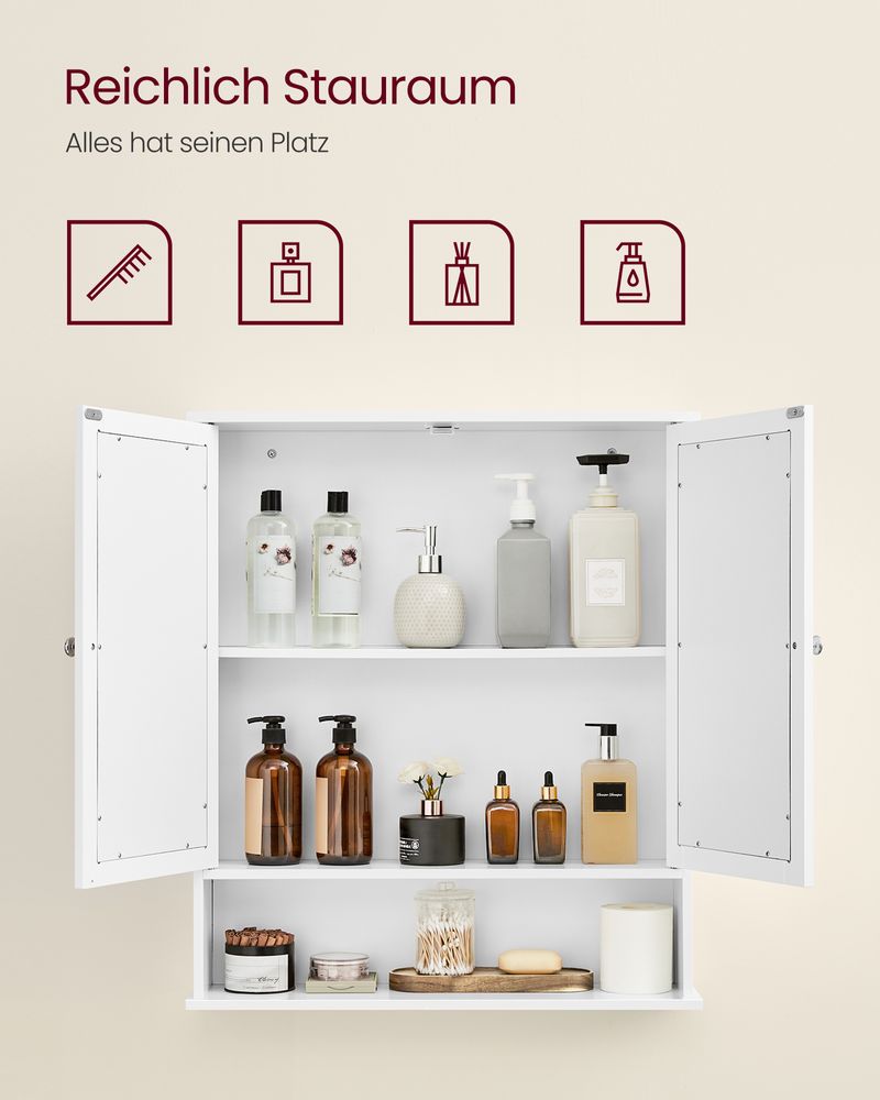 Segenn's Modena Wandgemonteerde Badkamerspiegelkast in Wit – Modern Design met Open Opbergvak voor Gemakkelijke Toegang tot Dagelijkse Badkamerbenodigdheden