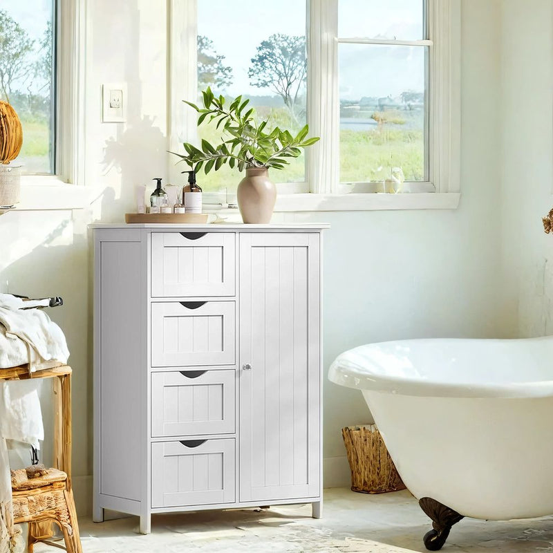 Segenn's Genoa Badkamer opbergkast smal met 4 lades – stijlvolle witte kast (Cloud White) voor extra opbergruimte