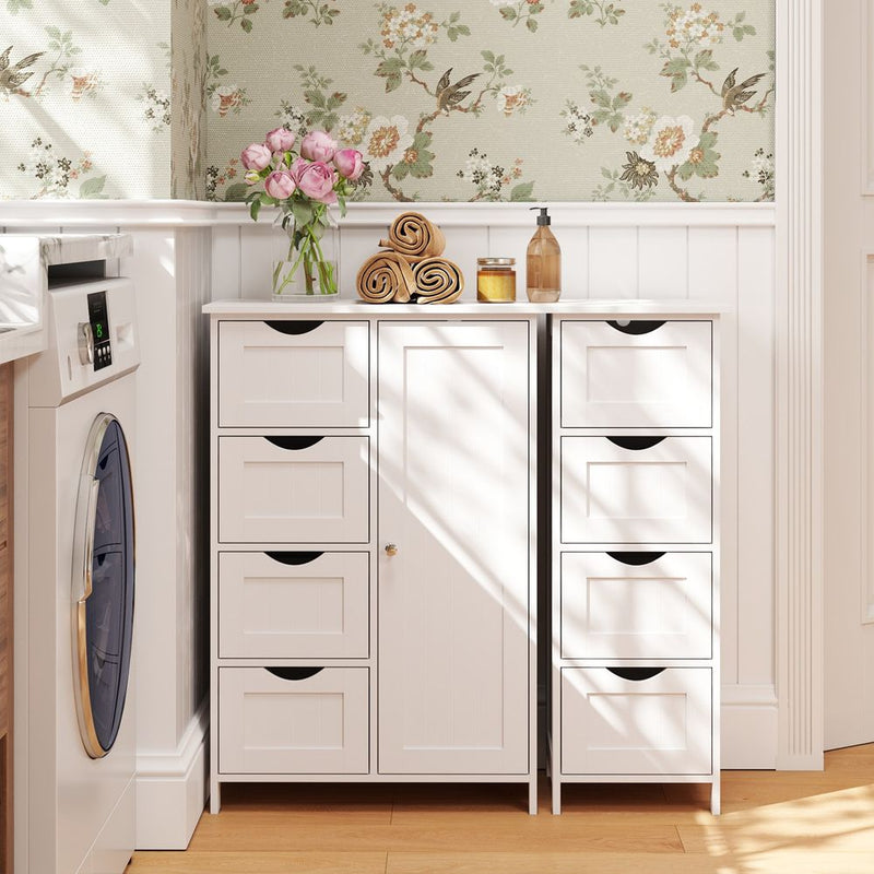 SEGENN Venice Badkamerkast met 4 Lades – Smalle Zijkast voor Extra Opbergruimte-Staande Badkamer Zijkast – Kast met 4 Lades en Compact Design