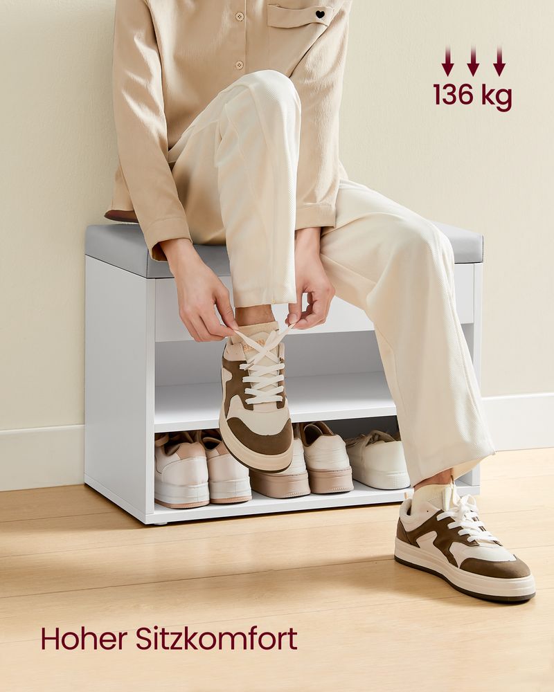 Segenn's Lecce Schoenenbank met Gewatteerd Kussen en 3 Lagen-Comfortabel Kussen – Wolkenwit