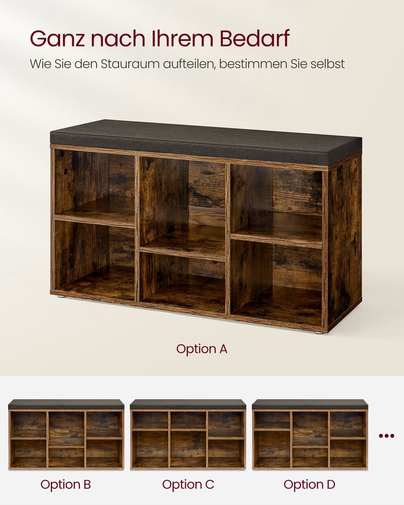 Segenn's Brescia Schoenenbank met Opbergruimte – 30×87×48 cm – Vintage Bruin-Grijs – Gestoffeerde Zitting