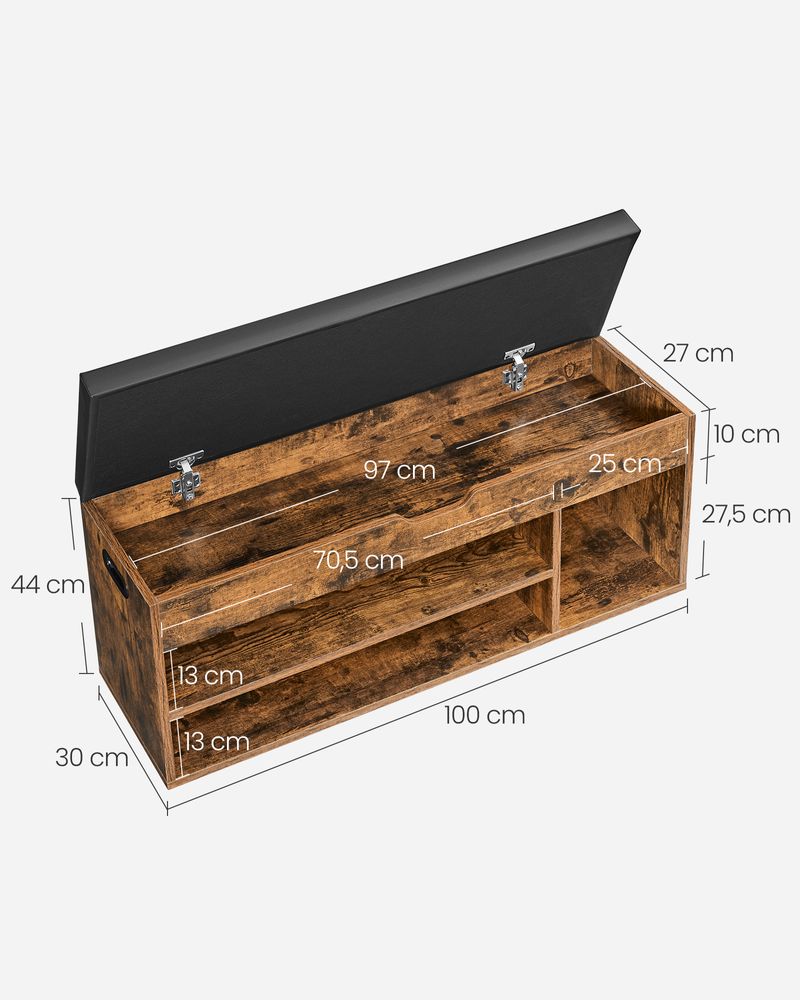 Segenn's Naples Schoenenbank met Gestoffeerde Zitting – Vintage Bruin – Houten Opbergbank voor Schoenen