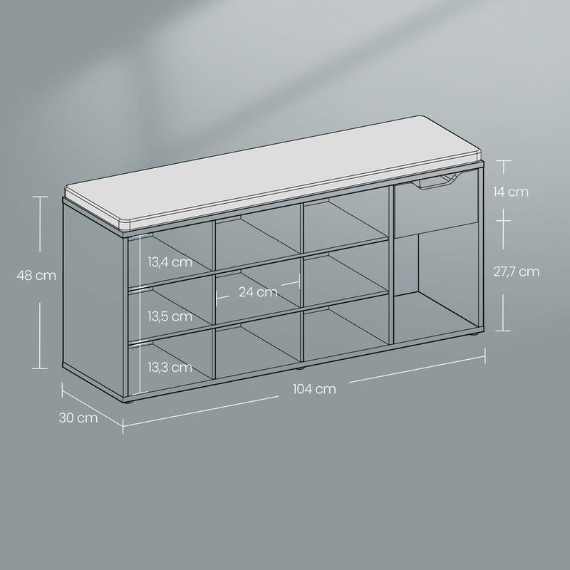 Segenn's Trento Schoenenbank met Open Vakken – Praktische Opbergbank voor de Hal-Moderne Schoenenbank met Open Compartimenten