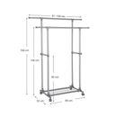 Segenn's kledingrek op wielen - kledingrek - uittrekbare kapstok - belastbaar tot 70 kg, (87-150) x 52 x 166 cm - grijs