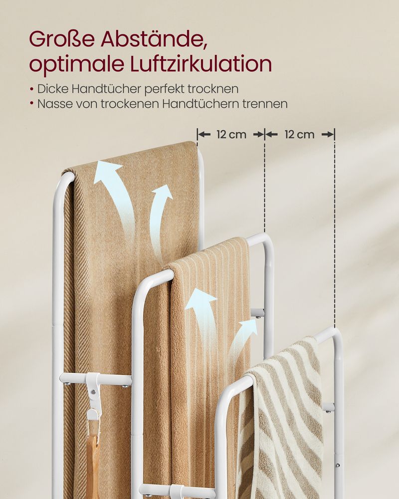 SEGENN Lecce Stijlvolle handdoekhouder met 3 stangen – Cloud White & Naturel Beige-Minimalistisch handdoekrek