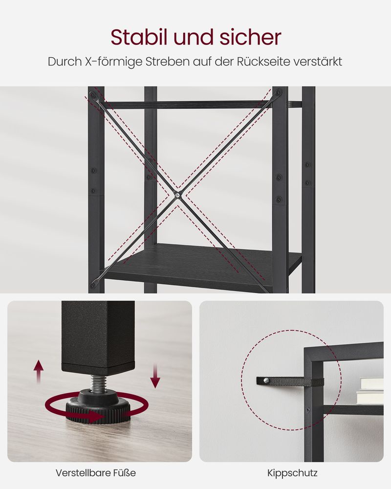 Segenn's Naples Boekenkast met 6 Lagen en Handgrepen – Stevige Open Kast voor Woonkamer of Kantoor