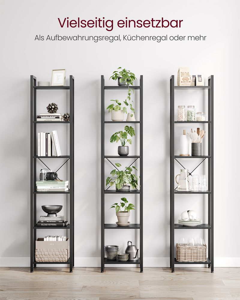 Segenn's Naples Boekenkast met 6 Lagen en Handgrepen – Stevige Open Kast voor Woonkamer of Kantoor